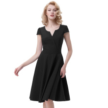 Belle Poque Retro Vintage 1950's Cap Sleeve V-Neck Black Party Swing Dress BP000372-1